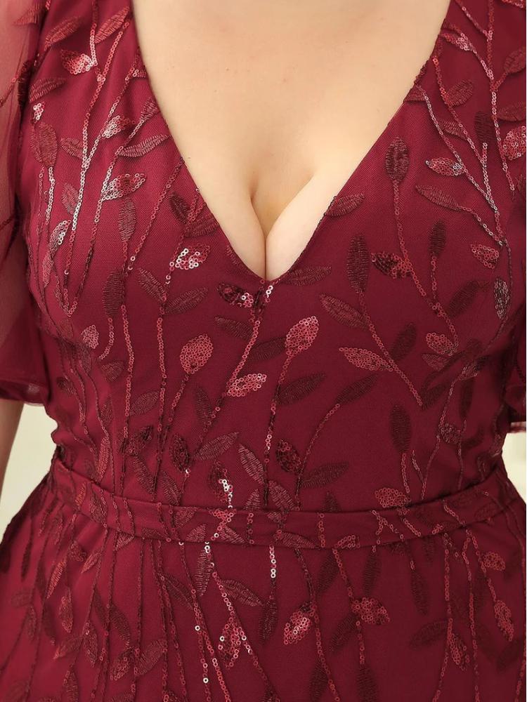 Vestido de Festa Longo Clássico com Paetês e Padrão Folhas
