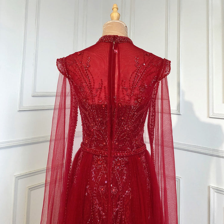 Vestido de Festa Longo Luxo Decorado em Cristais com Manga Transparente - Modelo Especial