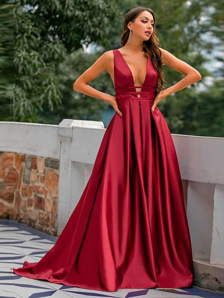 Vestido de Festa Longo Luxo com Stripes em Cetim (Pronta entrega)