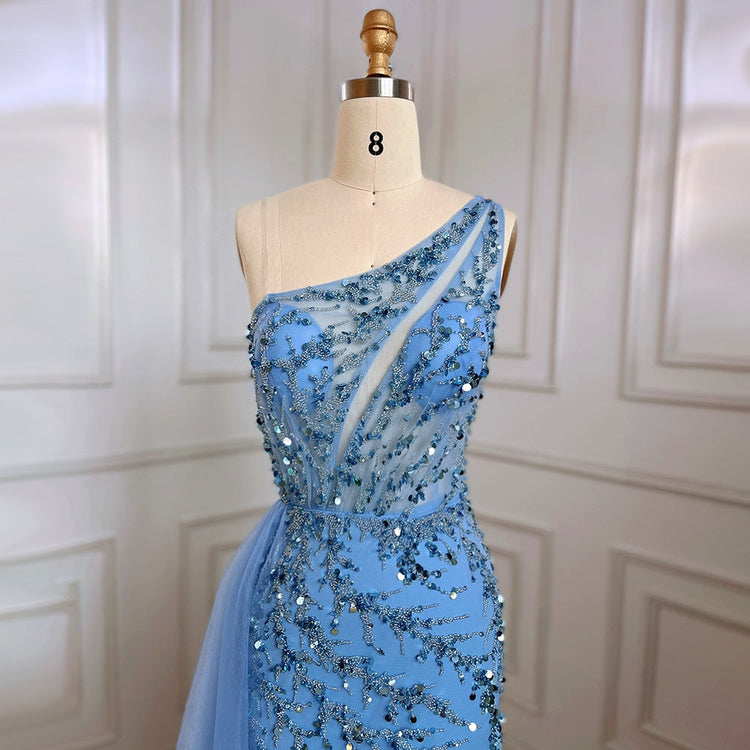 Vestido de Festa Luxo Sereia com Ombro Assimétrico e Brilho - Modelo Especial