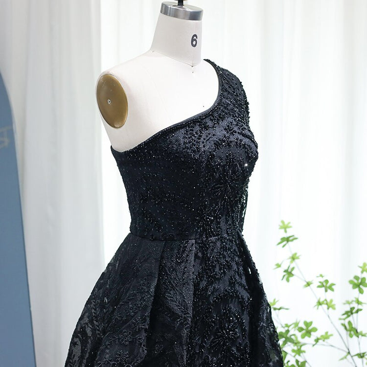 Vestido de Festa Maxi Luxo Decorado com Cristais e Manga Assimétrica - Modelo Especial