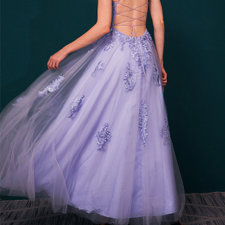 Vestido de Festa Longo em Renda com Alça Lavanda