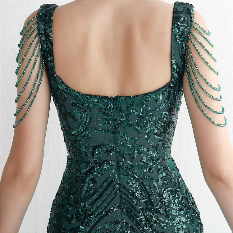 Vestido de Festa Sereia com Detalhes em Brilho Verde