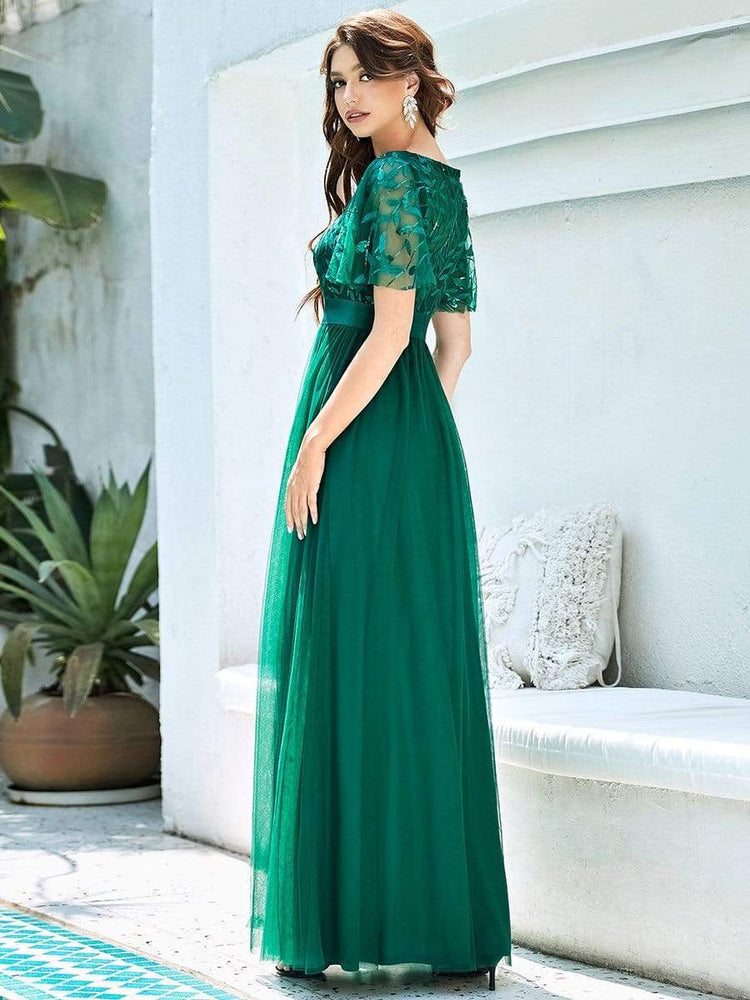 Vestido de Festa Longo com Detalhes Manta Bordada Verde