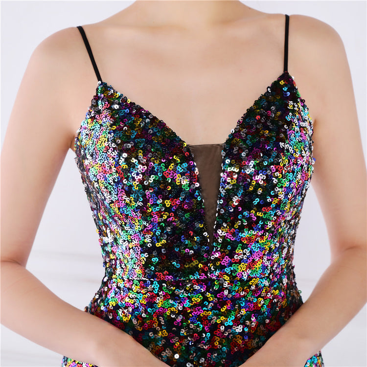 Vestido de Festa Brilho com Alça Espaguete
