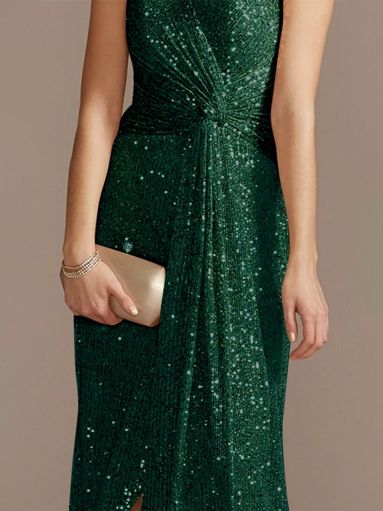 Vestido de Festa Longo Detalhado em Brilhos e Paetês (Pronta Entrega)