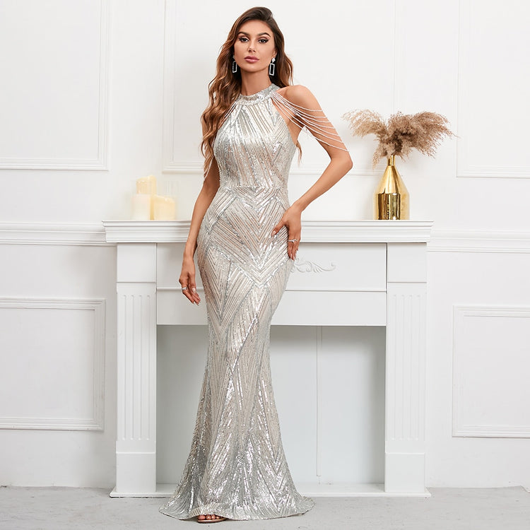 Vestido de Festa Longo Brilho Elegante