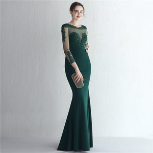 Vestido de Festa Longo com Detalhes em Renda e Apliques Florais Verde (Pronta Entrega)