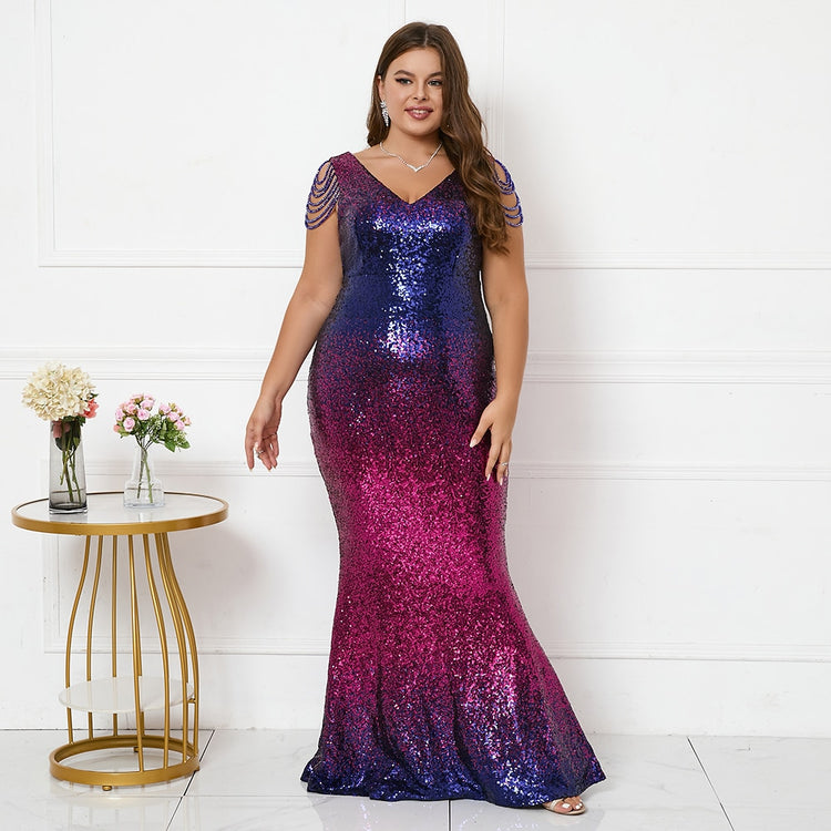 Vestido de Festa Plus Size Longo Corais Brilho