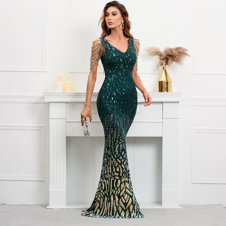 Vestido de Festa Longo Riscas Verde