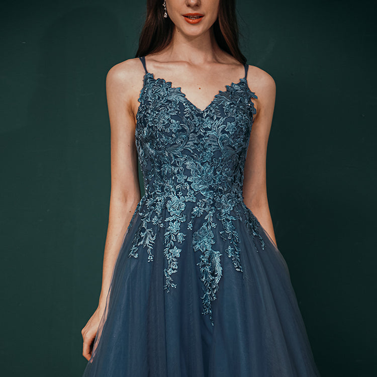 Vestido de Festa Longo Brilho Longo com Alça Azul Marinho