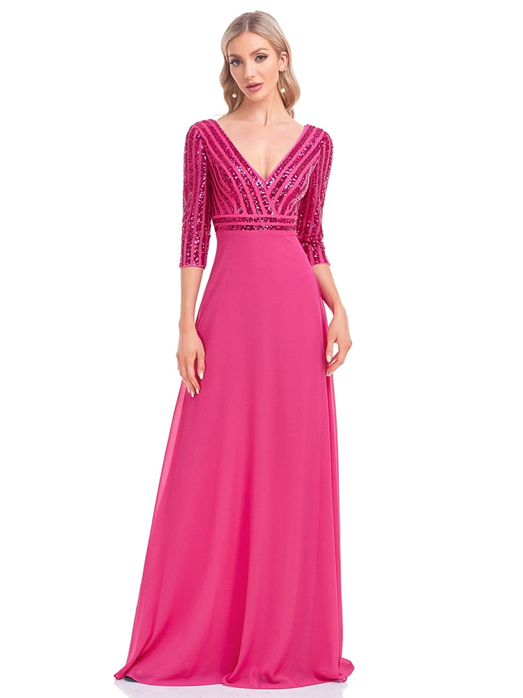 Vestido de Festa Longo Fúcsia Brilho