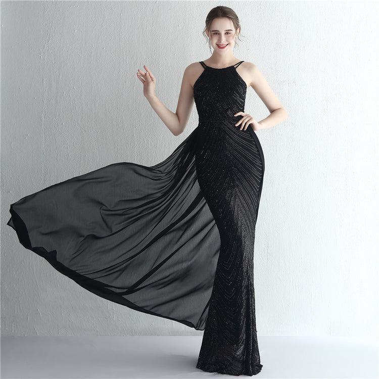 Vestido de Festa Luxo Sereia com Capa Preto