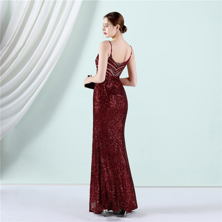 Vestido de Festa com Decote V Império Marsala