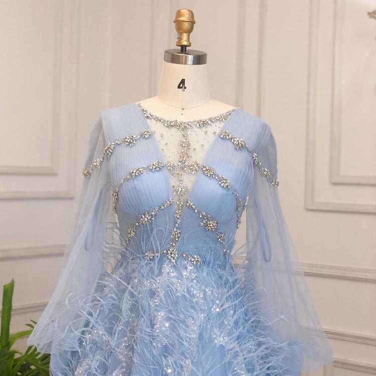 Vestido de Festa Longo Rodado Queen Azul Serenity - Modelo Especial