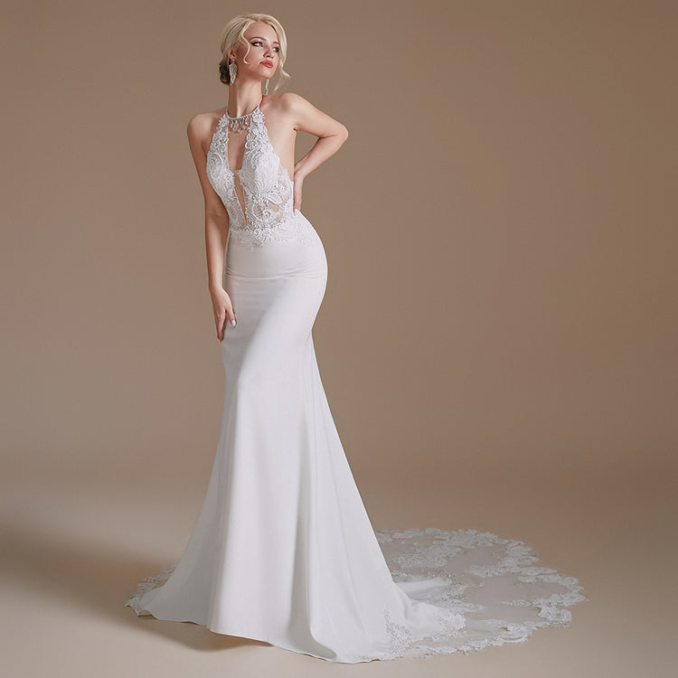 Vestido de Noiva Sereia Luxo com Parte Superior Detalhada em Rendas