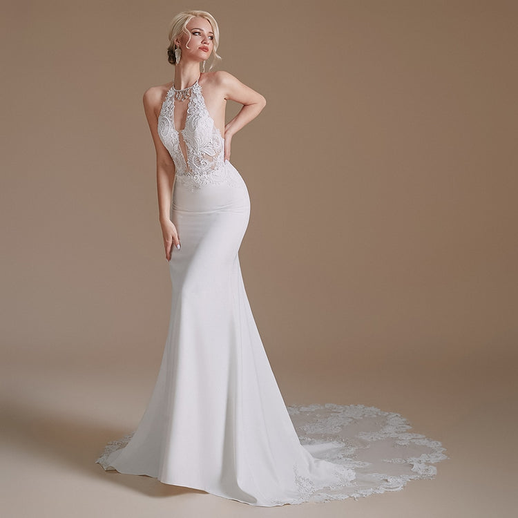 Vestido de Noiva Sereia Luxo com Parte Superior Detalhada em Rendas