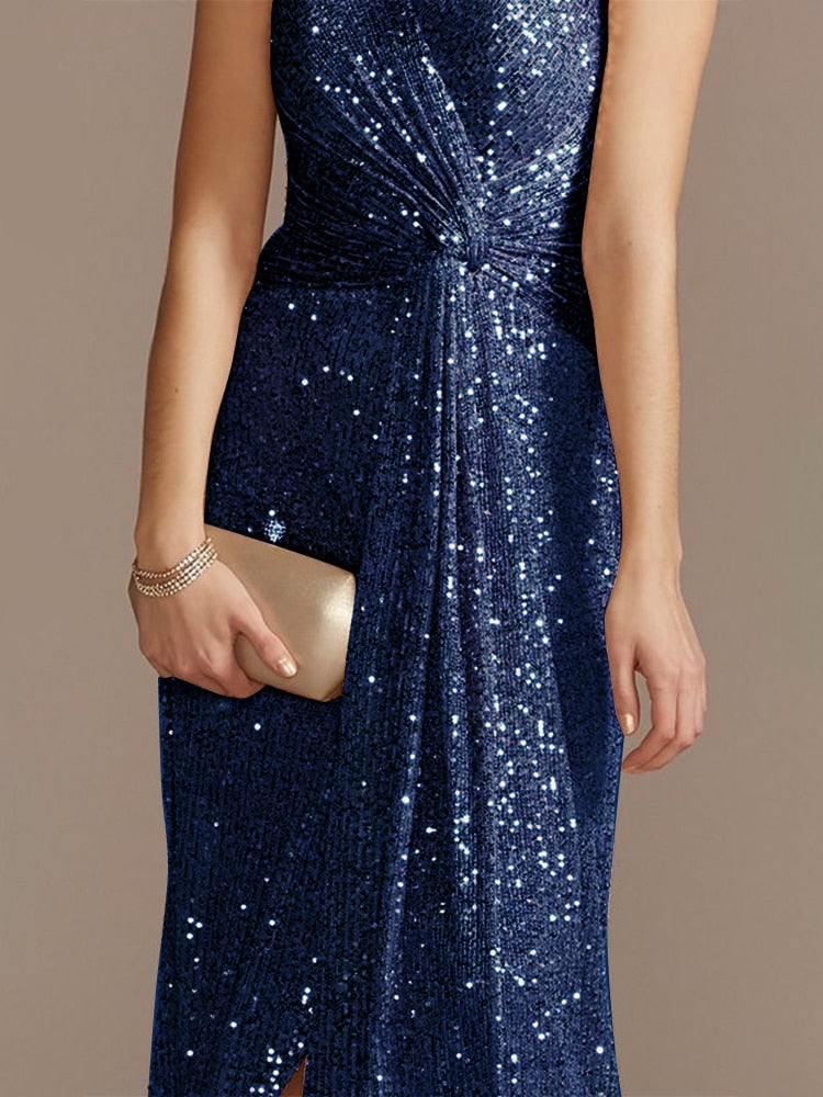 Vestido de Festa Longo Detalhado em Brilhos e Paetês (Pronta Entrega)