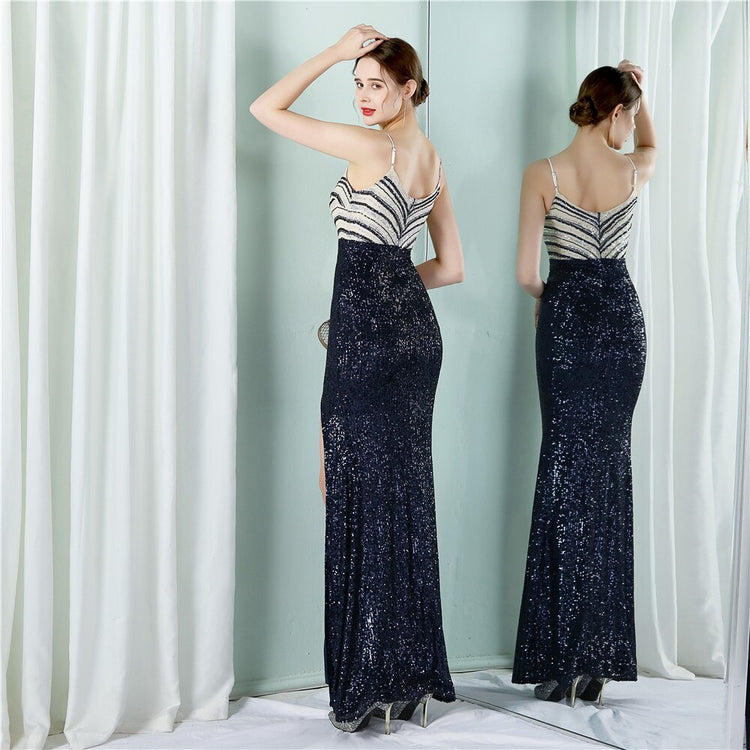 Vestido de Festa com Decote V Império Azul Marinho