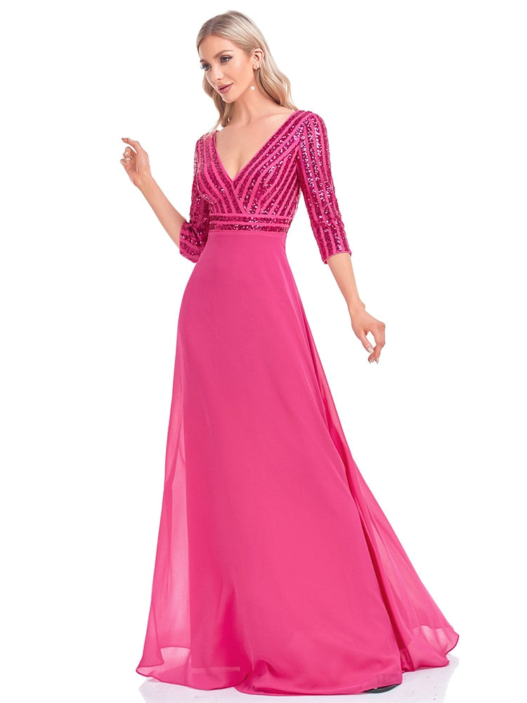 Vestido de Festa Longo Fúcsia Brilho