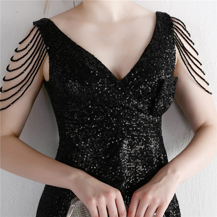 Vestido de Festa Brilho com Lantejoulas Preto