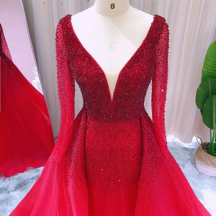 Vestido de Festa com Saia Brilho Vermelho e Decote - Modelo Especial
