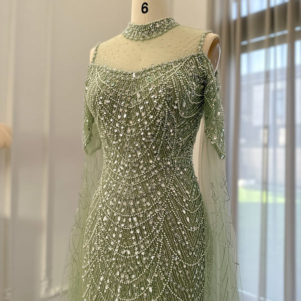 Vestido de Festa Longo com Manga em Renda Cristal - Modelo Especial