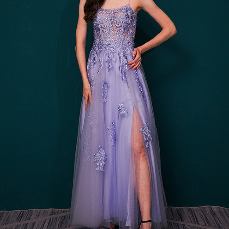 Vestido de Festa Longo em Renda com Alça Lavanda