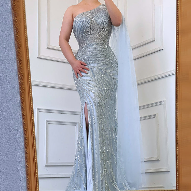 Vestido de Festa Luxo com Alça Manta Assimétrica - Modelo Especial