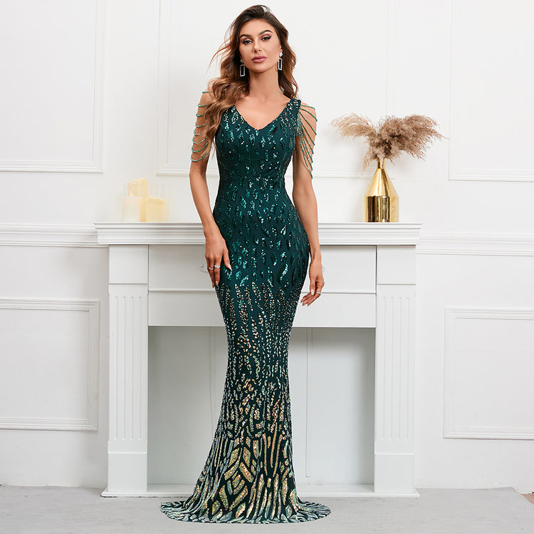 Vestido de Festa Longo Riscas Verde