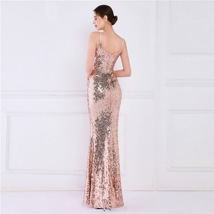 Vestido de Festa Brilho com Alça Espaguete