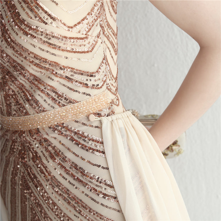 Vestido de Festa Luxo Sereia com Capa Dourado