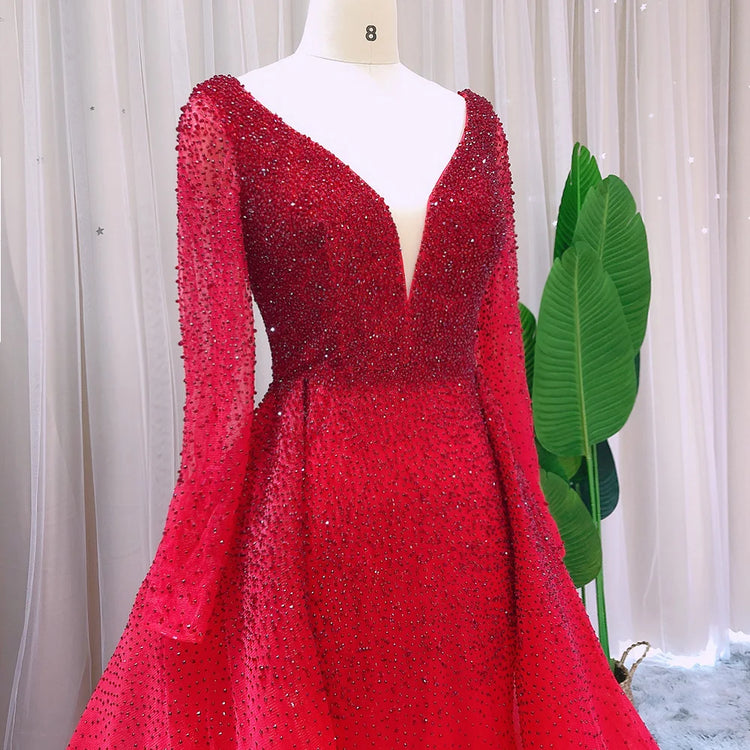 Vestido de Festa com Saia Brilho Vermelho e Decote - Modelo Especial