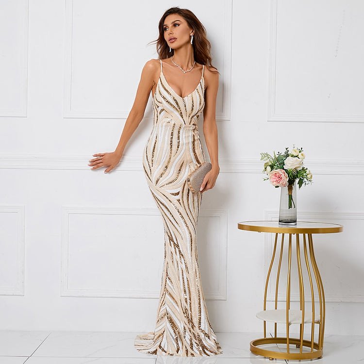 Vestido de Festa Longo Luxo Sexy Dourado