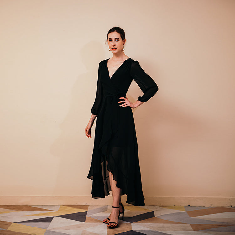 Vestido de Festa Longo com Decote V Preto