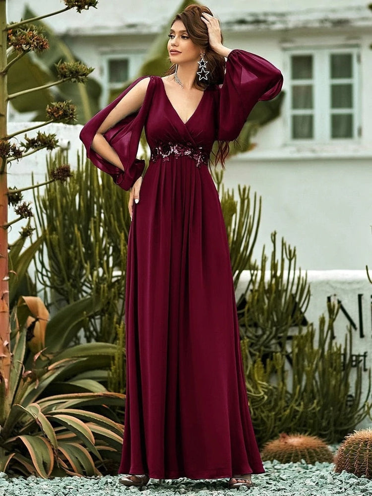 Vestido de Festa Longo Elegante Clássico com Apliques Florais (Pronta Entrega)