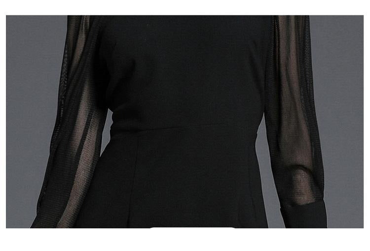 Vestido de Festa Sereia com Manga e Renda Preto