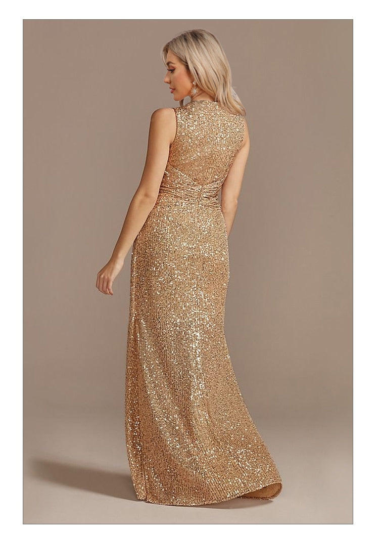 Vestido de Festa Longo Detalhado em Brilhos e Paetês