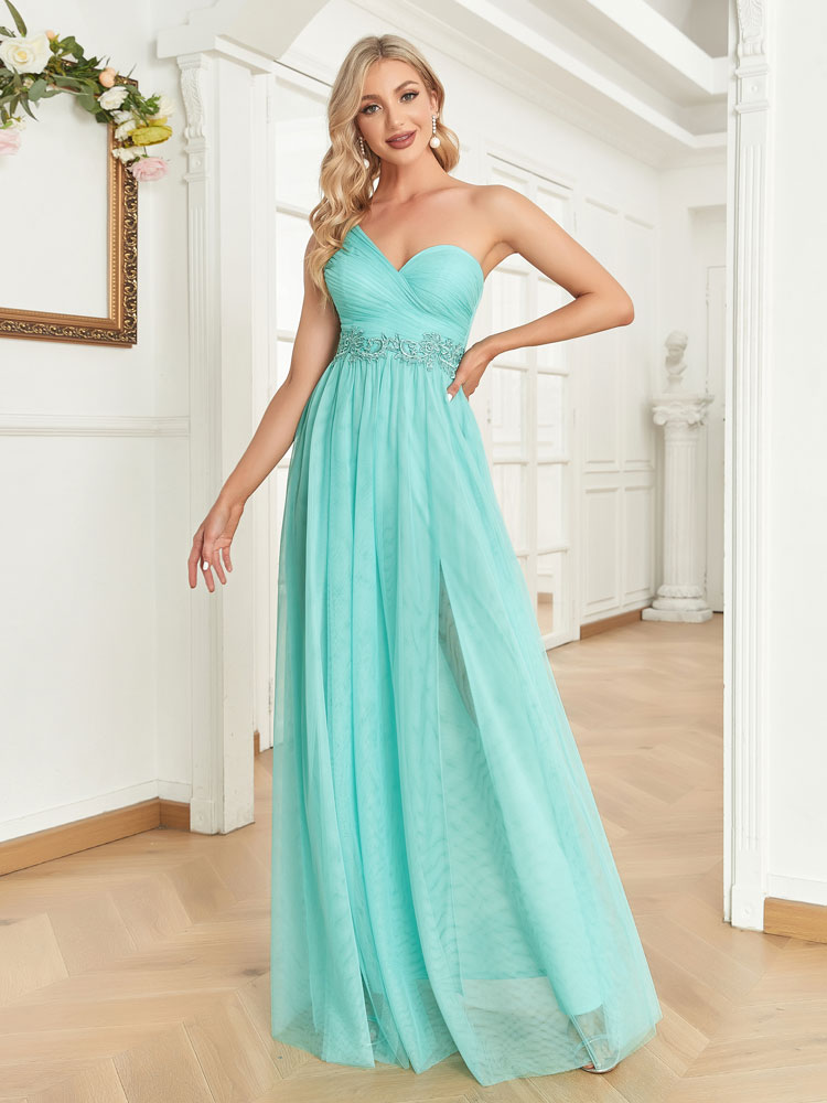 Vestido de Festa Longo Ombro Único em Azul Tiffany (Pronta Entrega)