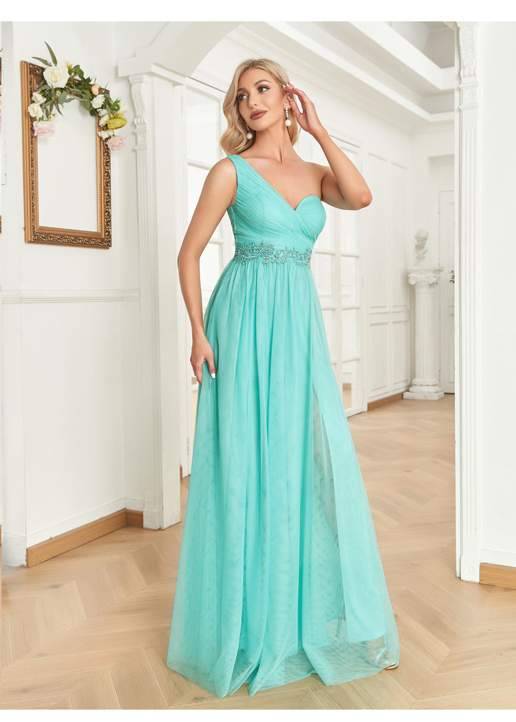 Vestido de Festa Longo Ombro Único em Azul Tiffany (Pronta Entrega)