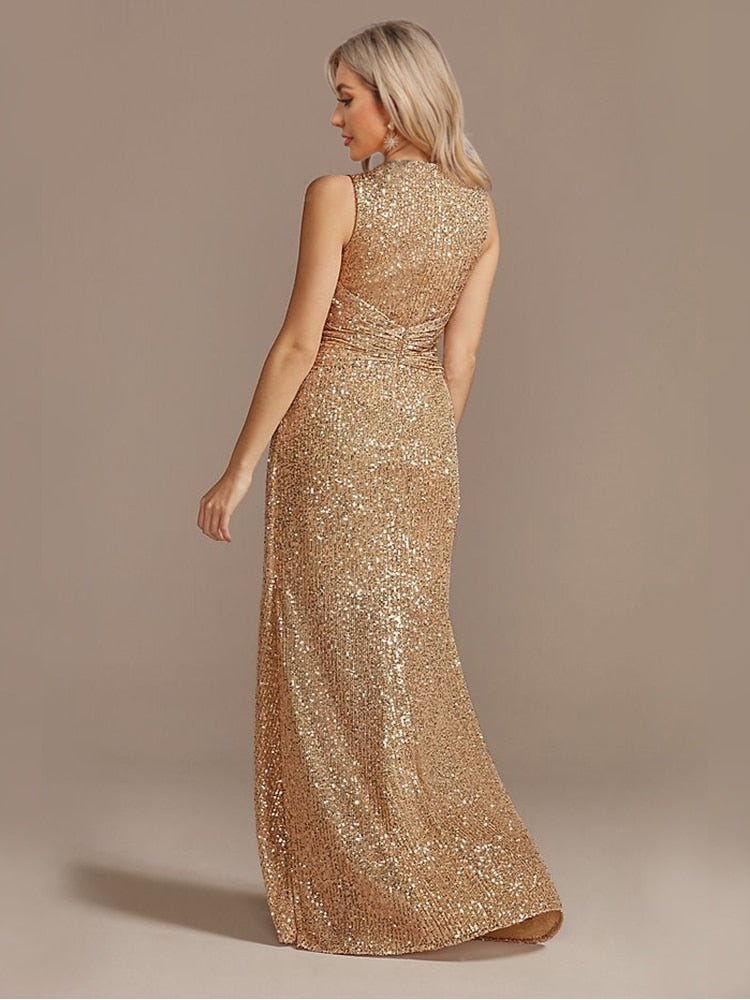 Vestido de Festa Longo Detalhado em Brilhos e Paetês (Pronta Entrega)