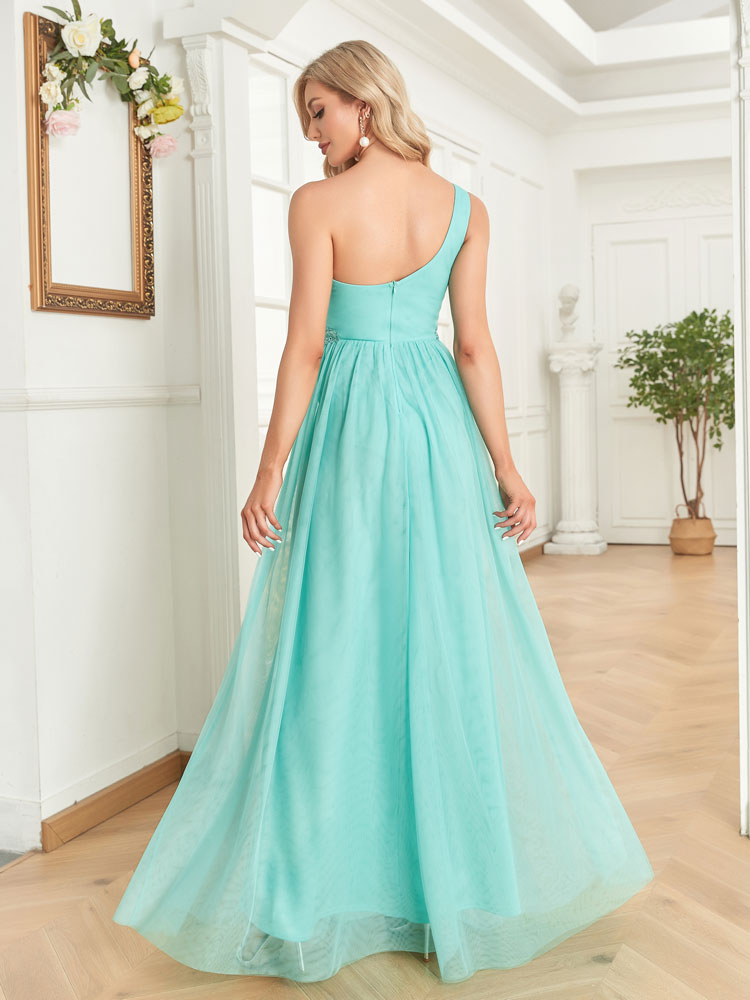 Vestido de Festa Longo Ombro Único em Azul Tiffany (Pronta Entrega)