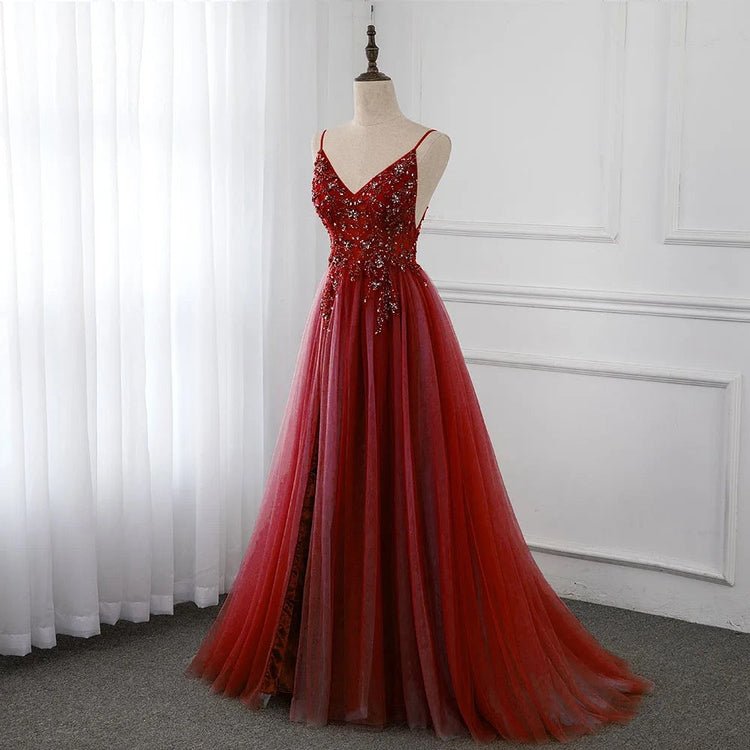 Vestido de Festa Luxo com Decoração em Cristais Florais (Pronta Entrega)