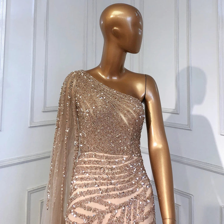 Vestido de Festa Luxo com Alça Manta Assimétrica - Modelo Especial