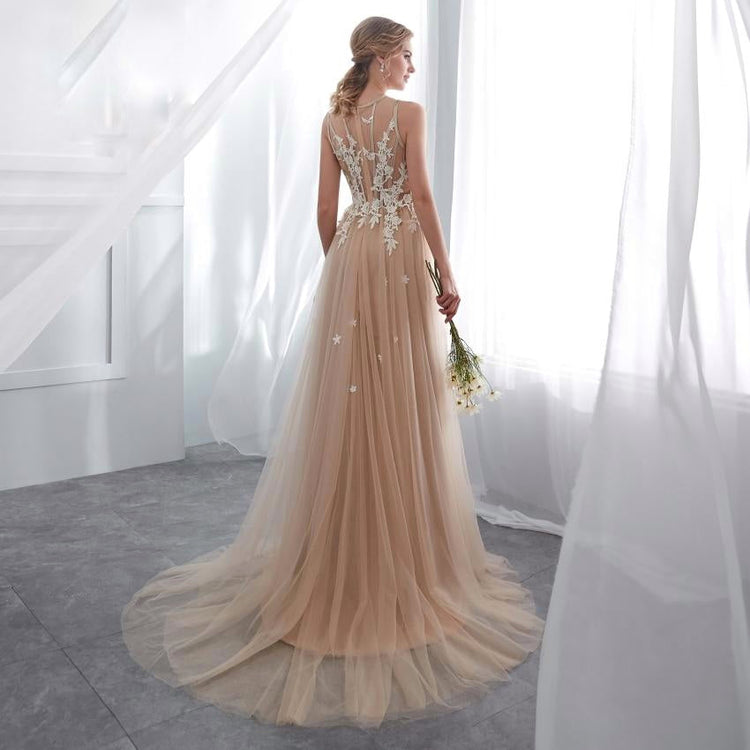 Vestido de Festa de Longo Brilho com Saia em Renda (Pronta Entrega)