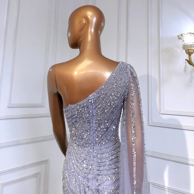 Vestido de Festa Luxo com Alça Manta Assimétrica - Modelo Especial