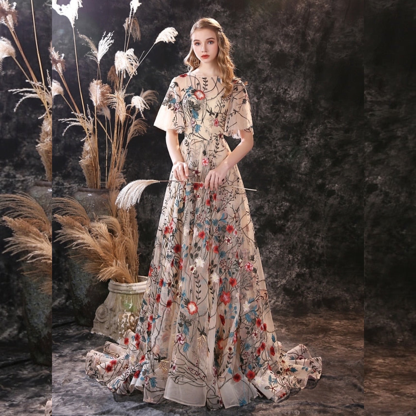 Vestido Folhagem Vestido De Viscose Florido Viscose Vestido Longo