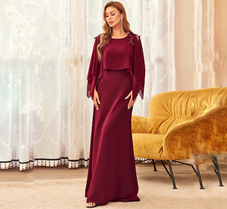 Vestido de Festa Longo Clássico Marsala com Apliques