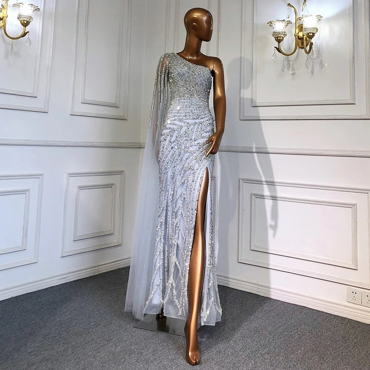 Vestido de Festa Luxo com Alça Manta Assimétrica - Modelo Especial