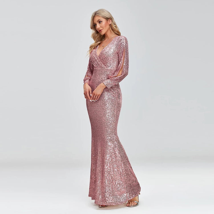 Vestido de Festa Longo to Detalhado em Paetês Rosé